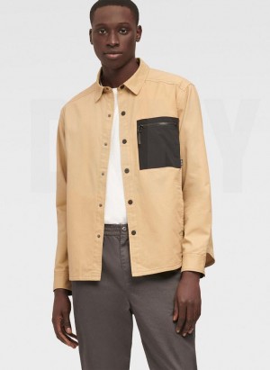 Khaki DKNY Mixed Media PockeT-Shirt Men's Jackets | Malaysia_D0428