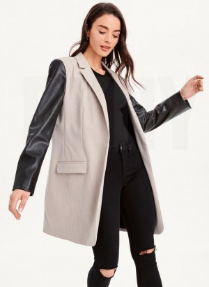 Khaki DKNY Mixed Media Tailored Women's Jackets | Malaysia_D0163