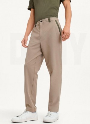 Khaki DKNY Olive Trim Elastic Waist Men's Pants | Malaysia_D1457