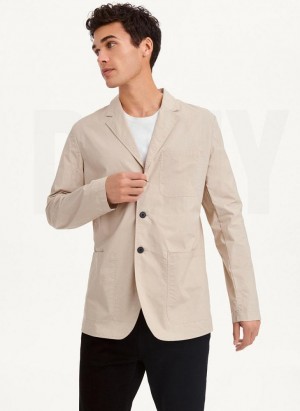 Khaki DKNY Poplin Men's Blazers | Malaysia_D1268