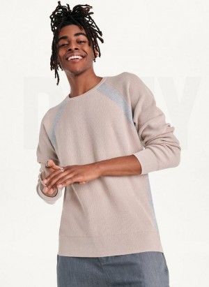 Khaki DKNY Raglan Crew Men's Sweaters | Malaysia_D0865