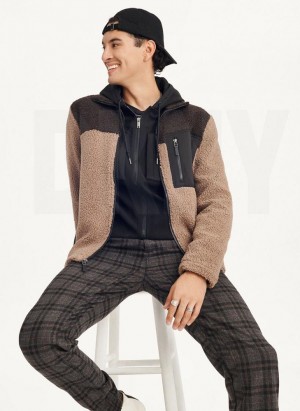 Khaki DKNY Sherpa Full Zip Men's Jackets | Malaysia_D0699