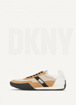 Khaki DKNY Side Logo Men's Sneakers | Malaysia_D1379
