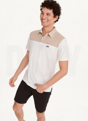 Khaki DKNY Slub Jersey Colorblock Men's Polo Shirts | Malaysia_D1839
