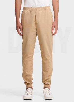 Khaki DKNY Twill Men's Joggers | Malaysia_D1928