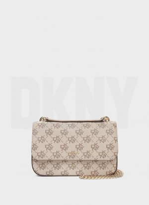 Khaki / Brown DKNY Sina Flap Women's Shoulder Bags | Malaysia_D1504