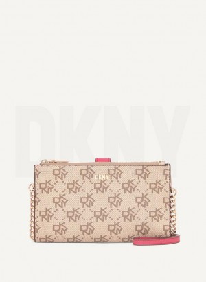 Khaki / Pink DKNY Bryant Logo Crossbody Women's Wallets | Malaysia_D1327