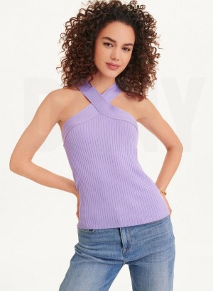 Lavender DKNY Sleeveless Crossover Women's Sweaters | Malaysia_D0270