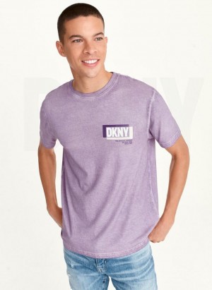 Lavender DKNY TONAL BOX MINERAL WASH Men's T Shirts | Malaysia_D1923