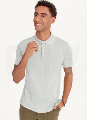 Light Grey DKNY Core Pima Cotton Pique Men's Polo Shirts | Malaysia_D1094
