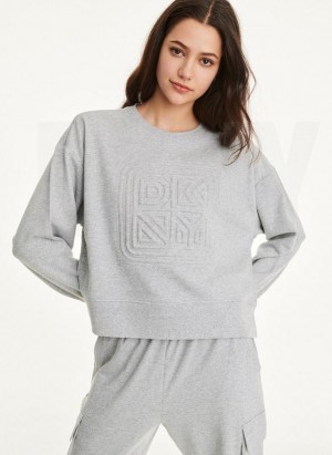 Light Grey DKNY Embossed Logo Crewneck Women's Sweatshirts | Malaysia_D0146
