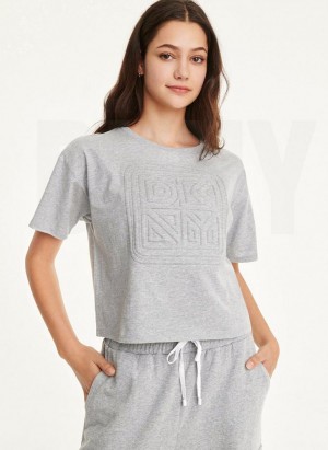 Light Grey DKNY Embossed Logo Jersey Women's T Shirts | Malaysia_D0609