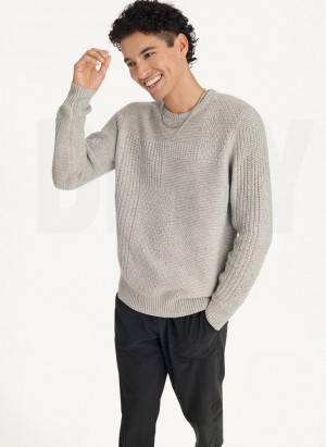Light Grey DKNY Patchwork Stitch Crewneck Men's Sweaters | Malaysia_D1601