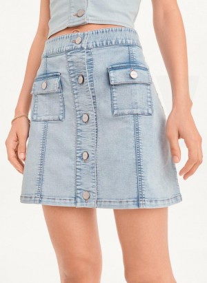 Light Wash DKNY Button Mini Women's Skirts | Malaysia_D0313