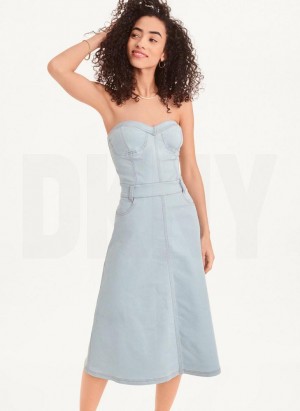 Light Wash DKNY Corset Women's Dress | Malaysia_D0804