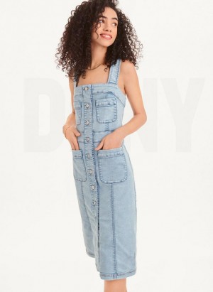 Light Wash DKNY Sleeveless 4 Pocket Women's Dress | Malaysia_D1284