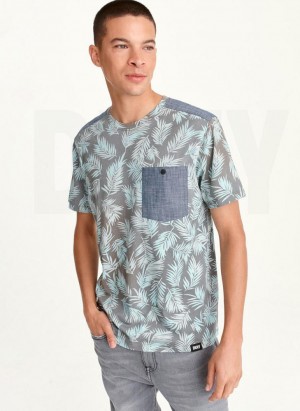 Mint DKNY Palm Print Crew Men's T Shirts | Malaysia_D1357