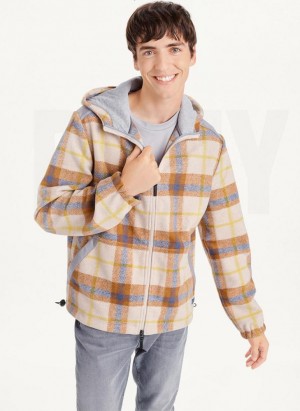 Multicolor DKNY Gold Plaid Hoodie Men's Jackets | Malaysia_D1791