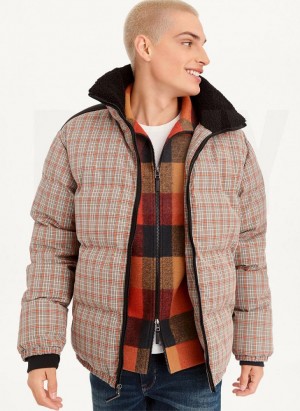 Multicolor DKNY Long Sleeve Plaid Men's Puffer Jacket | Malaysia_D1302