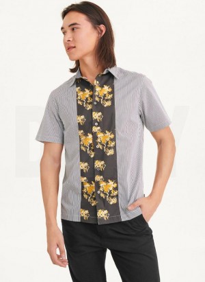 Multicolor DKNY Stripe & Floral Panel Men's Shirts | Malaysia_D0404
