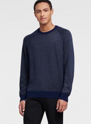 Navy DKNY Birdseye Raglan Sleeve Men's Sweaters | Malaysia_D1535
