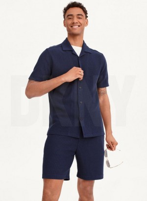Navy DKNY Button Front Cord Men's Shirts | Malaysia_D1213