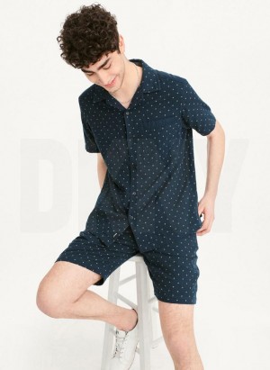 Navy DKNY Camp Men's Shirts | Malaysia_D1700