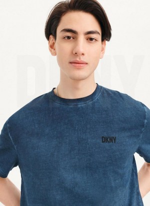 Navy DKNY Cold Pigment Dyed Men's T Shirts | Malaysia_D1983
