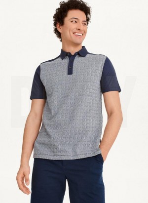 Navy DKNY Colorblock Plaid Men's Polo Shirts | Malaysia_D0399