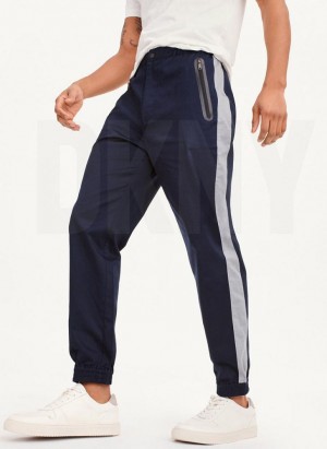 Navy DKNY Colorblock Track Men's Pants | Malaysia_D0723