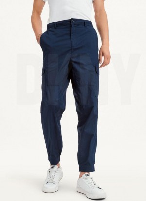 Navy DKNY Cotton Poplin Washed 4 Pocket Men's Joggers | Malaysia_D0493