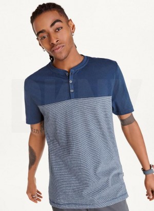 Navy DKNY Henley Men's T Shirts | Malaysia_D0474