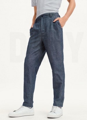 Navy DKNY Linens Men's Pants | Malaysia_D1282