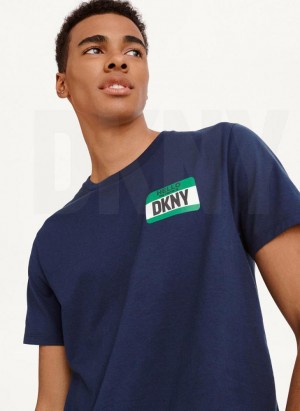 Navy DKNY Nametag Men's T Shirts | Malaysia_D1488