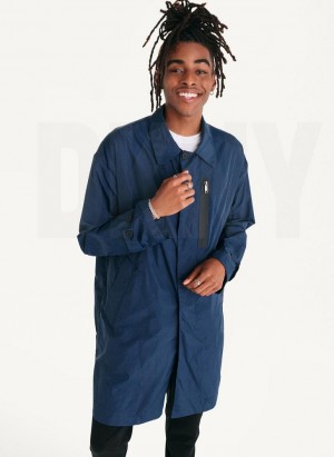 Navy DKNY Nylon Collared Trench Men's Jackets | Malaysia_D1409