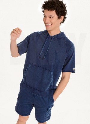 Navy DKNY Short Sleeve Pigment Dye Men's Hoodies | Malaysia_D0231