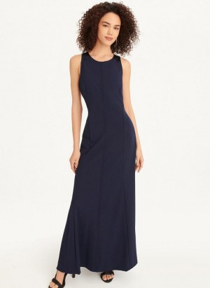 Navy DKNY Sleeveless Mermaid Cross Back Women's Dress | Malaysia_D1189