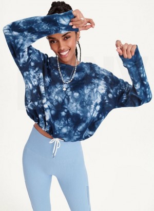 Navy DKNY Tie Dye Crew Neck Pullover With Tie Women's Sweatshirts | Malaysia_D1977