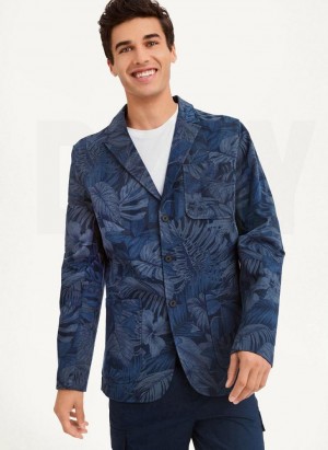 Navy DKNY Tropical Print Men's Blazers | Malaysia_D1827