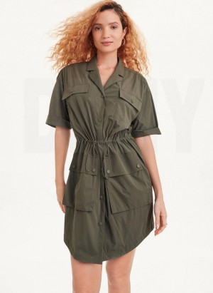 Olive DKNY 4 Pocket Women's Dress | Malaysia_D0420