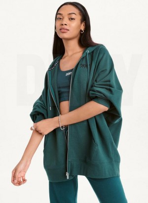 Olive DKNY Balance Oversized Full Zip Women's Hoodies | Malaysia_D0955