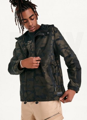 Olive DKNY Camo Hooded Men's Jackets | Malaysia_D1924