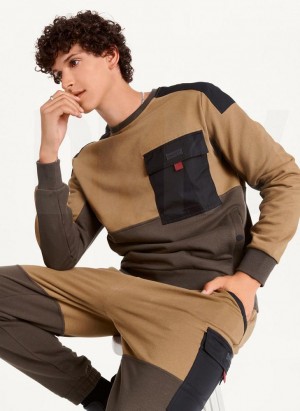 Olive DKNY Colorblock Crew With Cargo Pocket Men's Sweatshirts | Malaysia_D0354