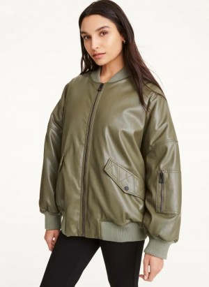 Olive DKNY Faux Leather Oversized Bomber Women's Jackets | Malaysia_D0536