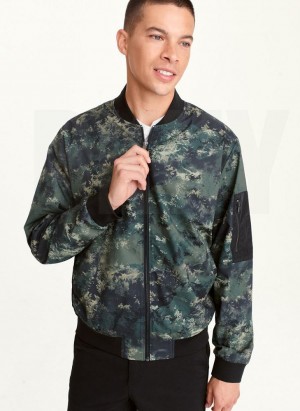 Olive DKNY Leaf Camo Bomber Men's Jackets | Malaysia_D0154