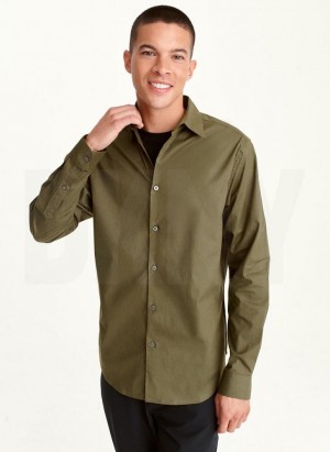 Olive DKNY Long Sleeve Button Down Men's Shirts | Malaysia_D1436