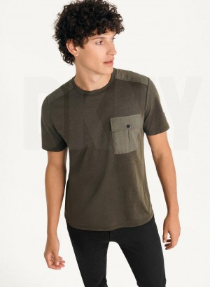 Olive DKNY Solid Pique Crewneck Men's T Shirts | Malaysia_D1537