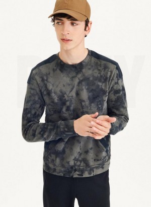 Olive / Black DKNY Long Sleeve Tie Dye Crewneck With Nylon Trim Men's Sweatshirts | Malaysia_D1879