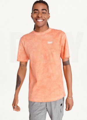 Orange DKNY Cold Pigment Dyed Men's T Shirts | Malaysia_D1605