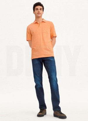 Orange DKNY Cotton Slub Jersey Single Breast Men's Polo Shirts | Malaysia_D1688
